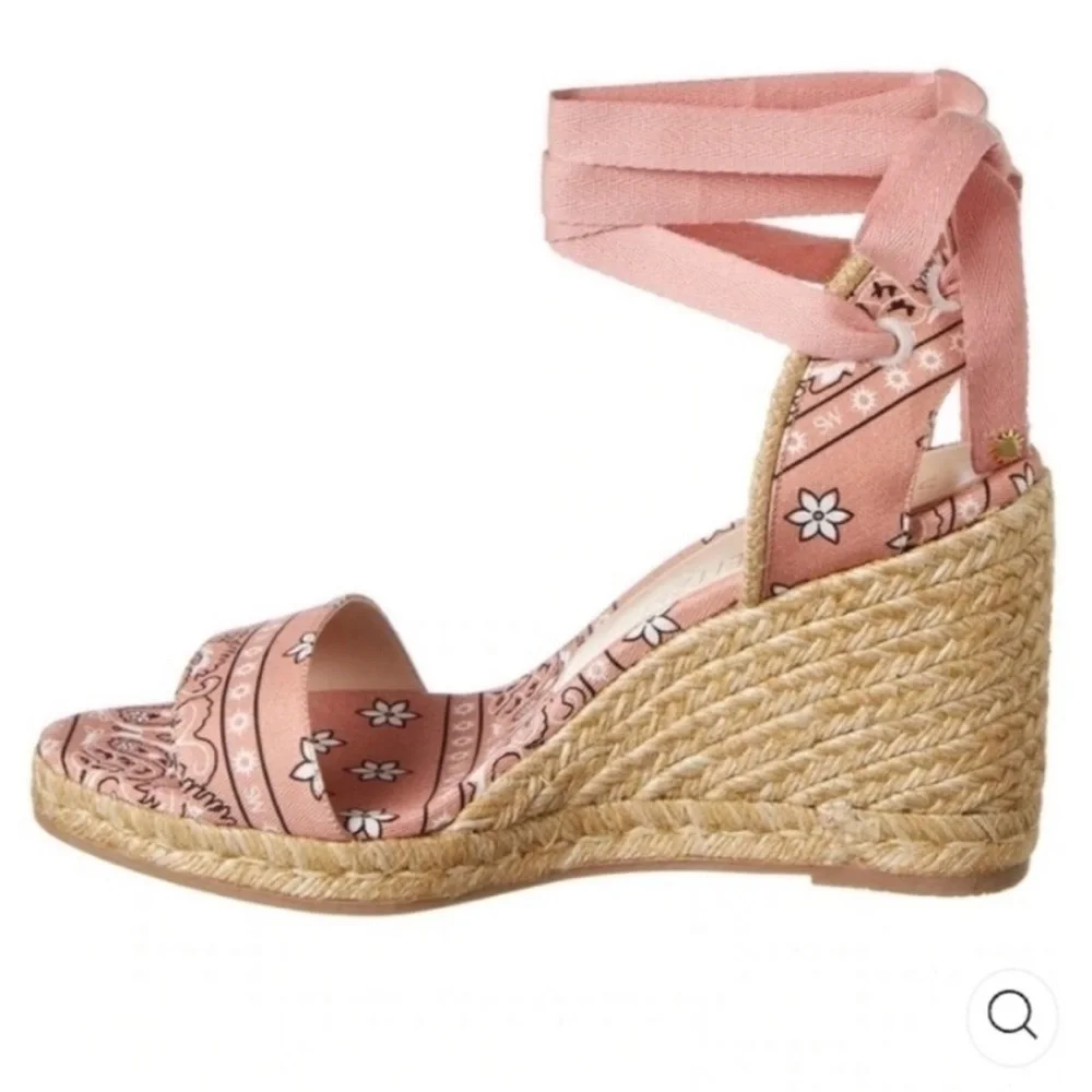 Stuart Weitzman Pink Paisley Espadrille Wedge Sandals
